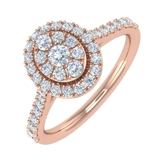 1/2 Carat Diamond Halo Ring Band in 14K Rose Gold (Ring Size 5.75) - IGI Certified (SI1-SI2 Clarity)
