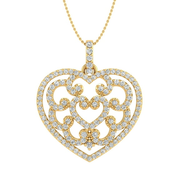 1/2 Carat Diamond Heart Pendant Necklace in 14K Yellow Gold (Included Silver Chain) (SI1-SI2 Clarity)