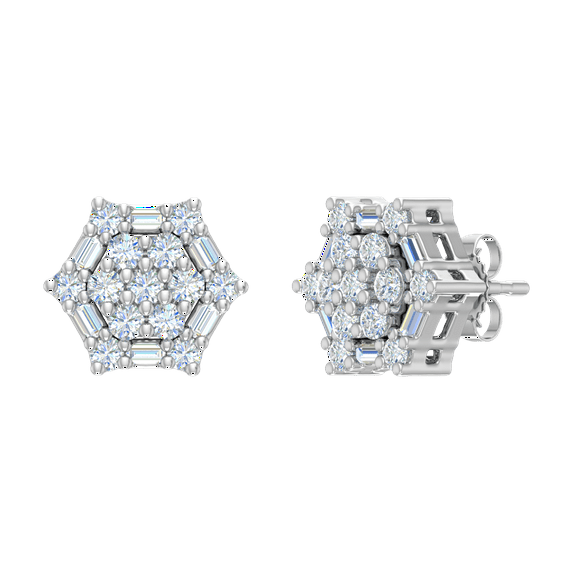1/2 Carat Diamond Hexagon Stud Earrings in 14K White Gold
