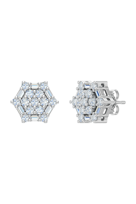 1/2 Carat Diamond Hexagon Stud Earrings in 14K White Gold