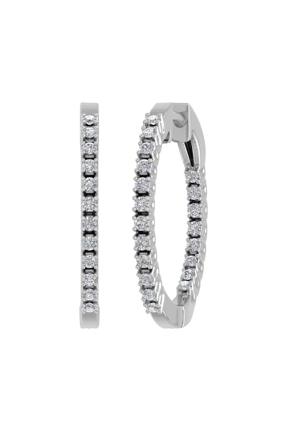 1/2 Carat Diamond Inside-Out Hoop Earrings in 14K White Gold - IGI Certified (I1-I2 Clarity)