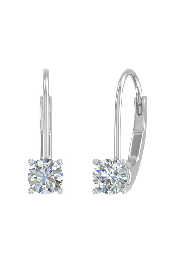1/2 Carat Diamond Leverback Drop Earrings in 10K White Gold - IGI Certified (I1-I2 Clarity)