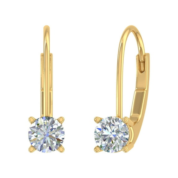 1/2 Carat Diamond Leverback Drop Earrings in 10K Yellow Gold - IGI Certified