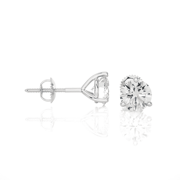 1/2 Carat Diamond Round Stud Earrings for Women in 14k White Gold (F-G, I1-I2, cttw) 3-Prong Martini Setting and Screw Back by Privosa Fine Jewelry