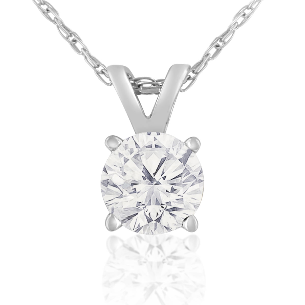 1/2 Carat Diamond Solitaire Necklace In 14 Karat White Gold (J-K Color, I1-I2 Clarity)