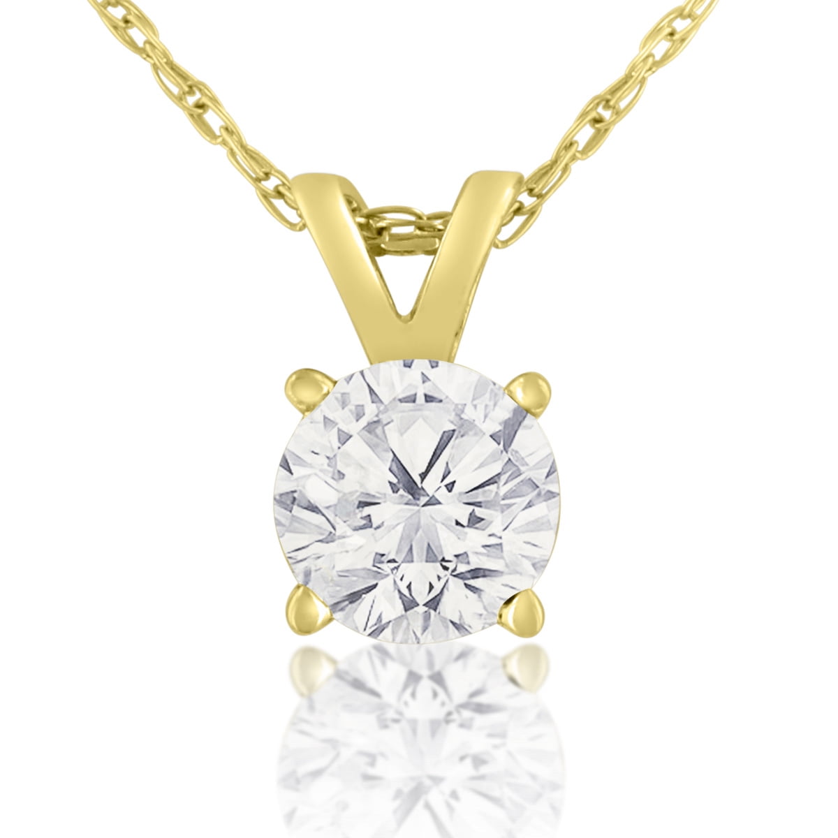 1/2 Carat Diamond Solitaire Necklace In 14 Karat Yellow Gold (J-K Color, I1-I2 Clarity)