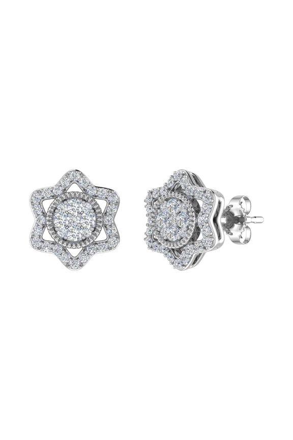 1/2 Carat Diamond Star Stud Earrings in 14K White Gold (I1-I2 Clarity)