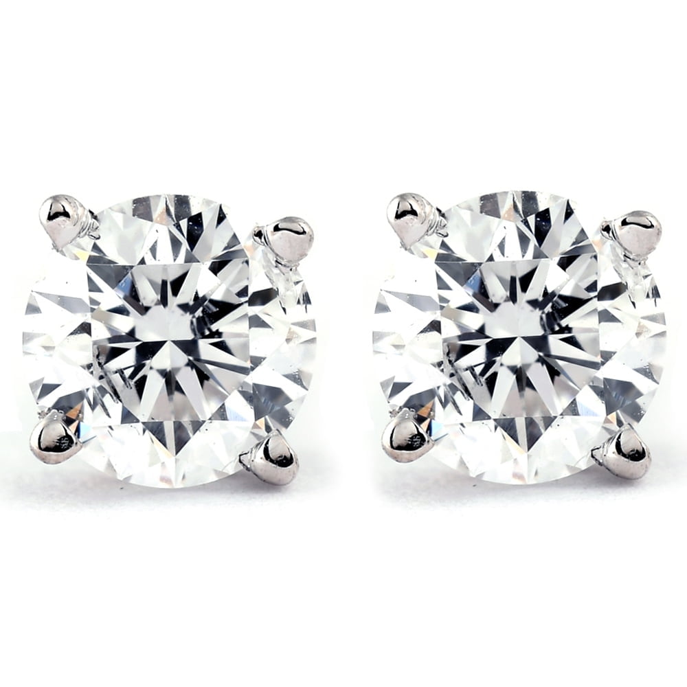 JEWELS PRIME 1/2 Carat Diamond Stud Earrings (I2-I3 Clarity, IJ Color) 925 Sterling Silver