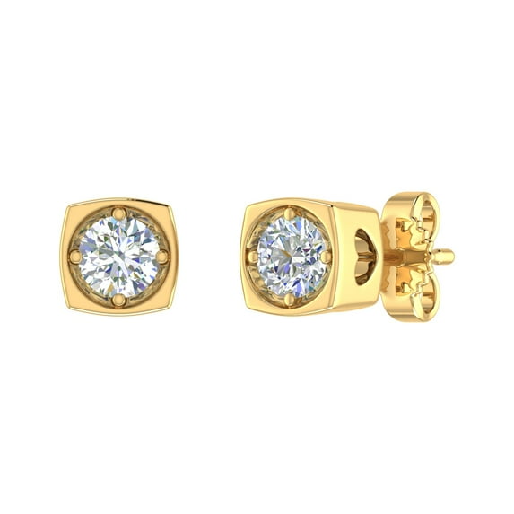 1/2 Carat Diamond Stud Earrings with Sideway Heart in 14K Yellow Gold - IGI Certified
