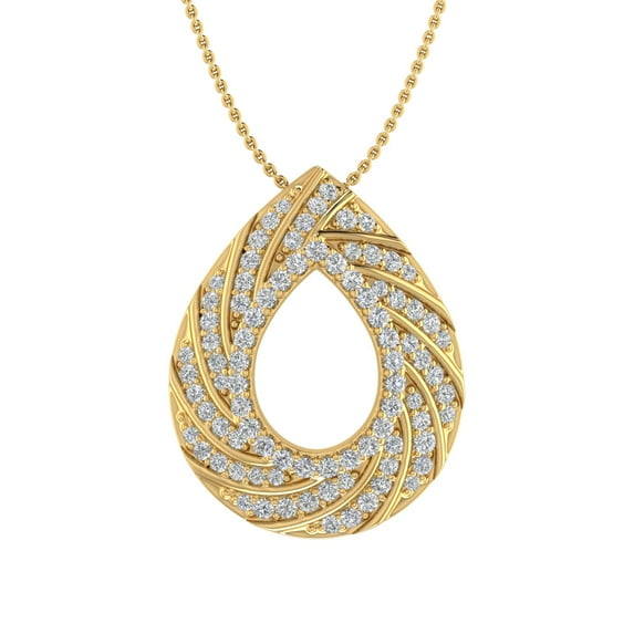1/2 Carat Diamond Tear Drop Pendant Necklace in 10K Yellow Gold (Included Silver Chain)