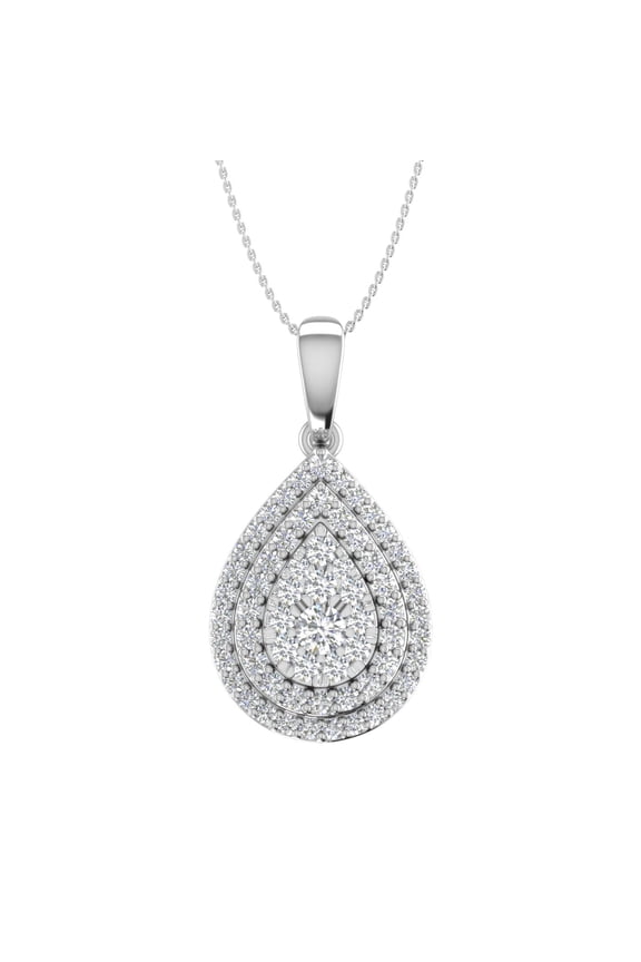 1/2 Carat Diamond Tear Drop Pendant Necklace in 14K White Gold - IGI Certified (Silver Chain Included) (SI1-SI2 Clarity)