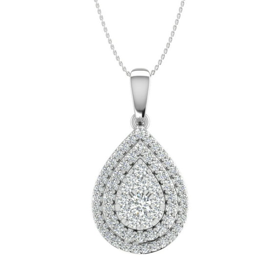 1/2 Carat Diamond Tear Drop Pendant Necklace in 14K White Gold (Silver Chain Included) (SI1-SI2 Clarity)