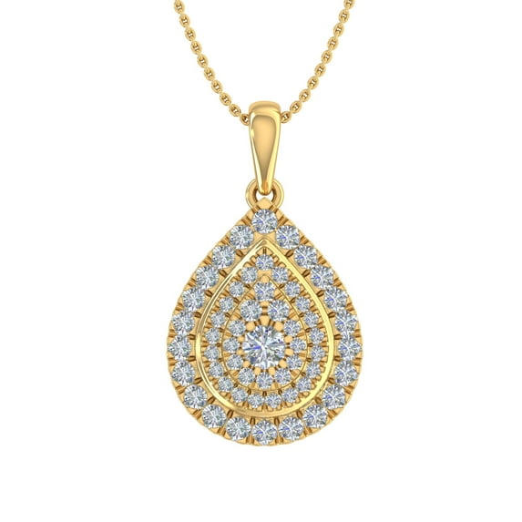1/2 Carat Diamond Tear Drop Pendant Necklace in 14k Yellow Gold (Silver Chain Included) (I1-I2 Clarity)