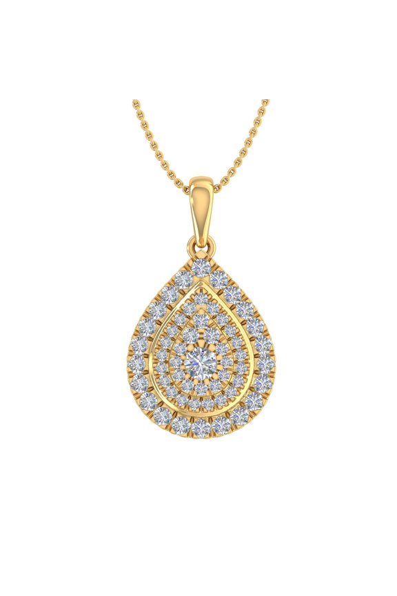 1/2 Carat Diamond Tear Drop Pendant Necklace in 14k Yellow Gold (Silver Chain Included) (SI1-SI2 Clarity)