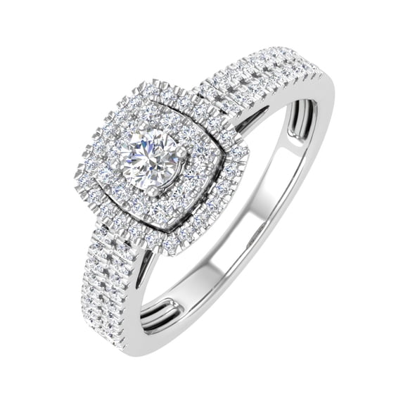1/2 Carat Double Halo Diamond Ring in 10K White Gold (Ring Size 7.75)