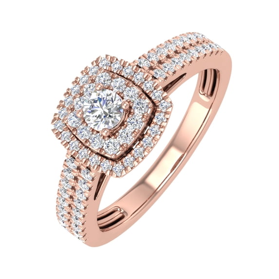 1/2 Carat Double Halo Diamond Ring in 14K Rose Gold (Ring Size 7) (I1-I2 Clarity)