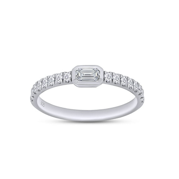 1/2 Carat Emerald & Round Cut Lab Created Moissanite Diamond Stackable Ring Wedding Band For Women In 14K White Gold Over Sterling Silver(G-H Color,VVS1 Clarity,0.50 Cttw)-4