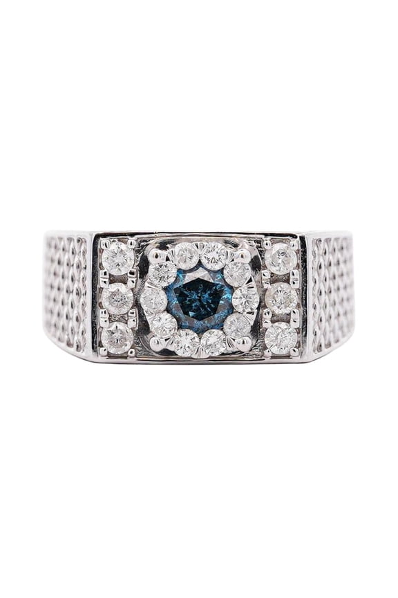 1.2 Carat Fancy Blue & White Diamond White Gold Textured Men's Ring