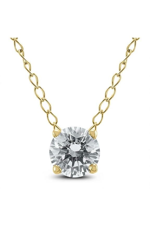 1/2 Carat Floating Round Diamond Solitaire Necklace in 14K Yellow Gold (J-K-L Color, I2-I3 Clarity)