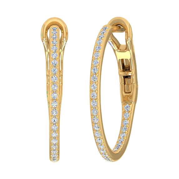 1/2 Carat Inside Out Diamond Hoop Earrings in 14K Yellow Gold (SI1-SI2 Clarity)