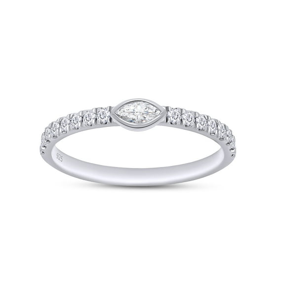 AFFY 0.50CT Marquise & Round Moissanite Diamond Stackable Wedding Band Ring 14K White Gold over Silver-10