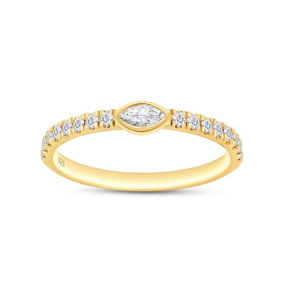 AFFY 0.50CT Marquise & Round Moissanite Diamond Stackable Wedding Band Ring 14K Yellow Gold over Silver-6