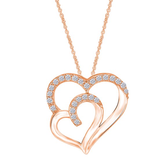 1/2 Carat Moissanite Double Heart Pendant Necklace D Color VVS1 Clarity Lab-Created Diamond in 18k Rose Gold Plated Sterling Silver for Women Jewelry Gift For Her