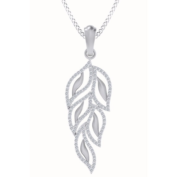 AFFY 1/2 Carat Natural Diamond Leafy Pendant Necklace 14k White Gold (0.48 Cttw)
