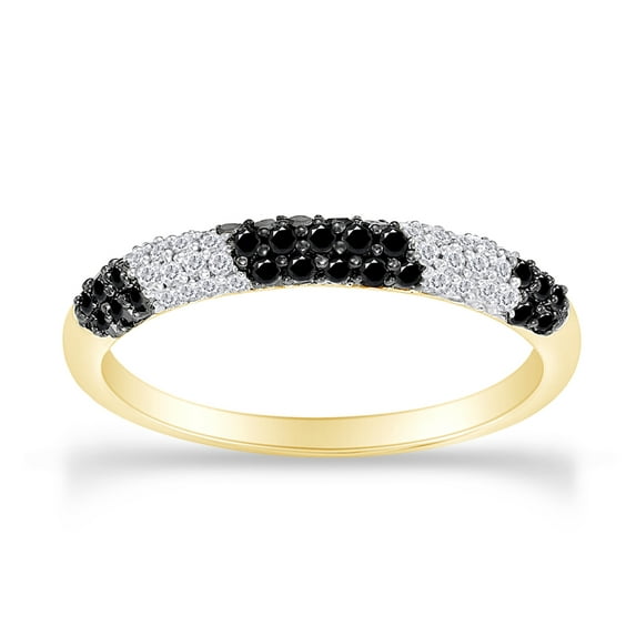 1/2 Carat Natural Enhanced Black & White Diamond Ring In 14K Yellow Gold Over Sterling Silver (0.5 Cttw, I2-I3 Clarity)