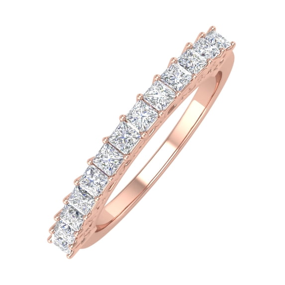 1/2 Carat Natural Princess Cut Diamond Wedding Band Ring in 14K Rose Gold (Ring Size 10.5)