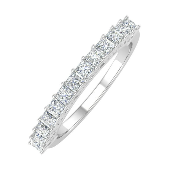 1/2 Carat Natural Princess Cut Diamond Wedding Band Ring in 14K White Gold (Ring Size 8.25)