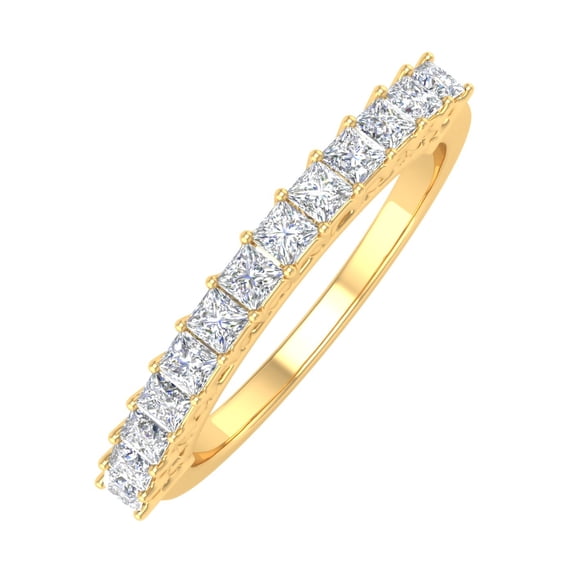 1/2 Carat Natural Princess Cut Diamond Wedding Band Ring in 14K Yellow Gold (Ring Size 4.5)