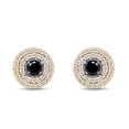 thumbnail image 1 of 1/2 Carat Natural Round Center Stone Black Diamond Surrounded By White Diamonds Double Halo Button Stud Earrings In 14K Yellow Gold Over Sterling Silver (0.5 Cttw, I2-I3 Clarity), 1 of 2