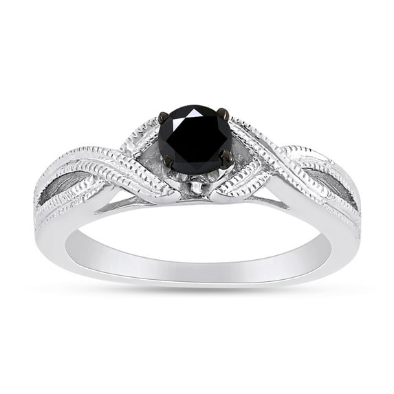 1/2 Carat Natural Round Cut Black Diamond Infinity Openwork Engagement Ring In 14k White Gold Over Sterling Silver (0.5 Cttw, I2-I3 Clarity) Ring Size-12