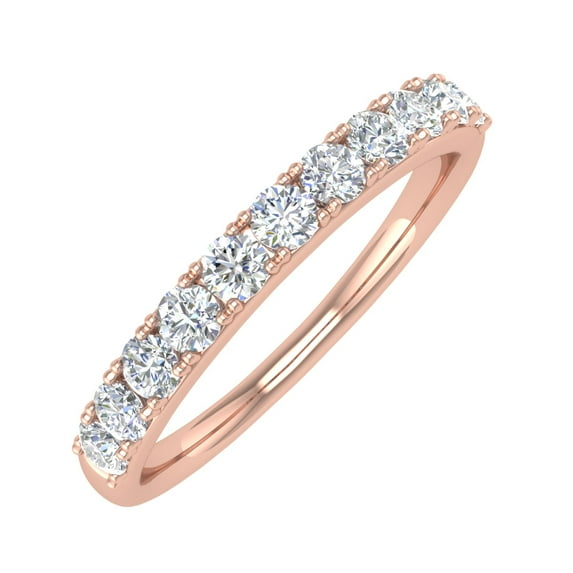 1/2 Carat Natural White Diamond Wedding Band Ring in 14K Rose Gold - IGI Certified (Ring Size 7.5)