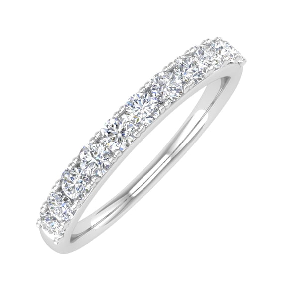 1/2 Carat Natural White Diamond Wedding Band Ring in 14K White Gold - IGI Certified (Ring Size 4.75)