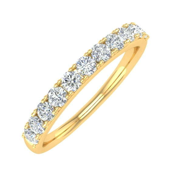 1/2 Carat Natural White Diamond Wedding Band Ring in 14K Yellow Gold - IGI Certified (Ring Size 9.25) (I1-I2 Clarity)