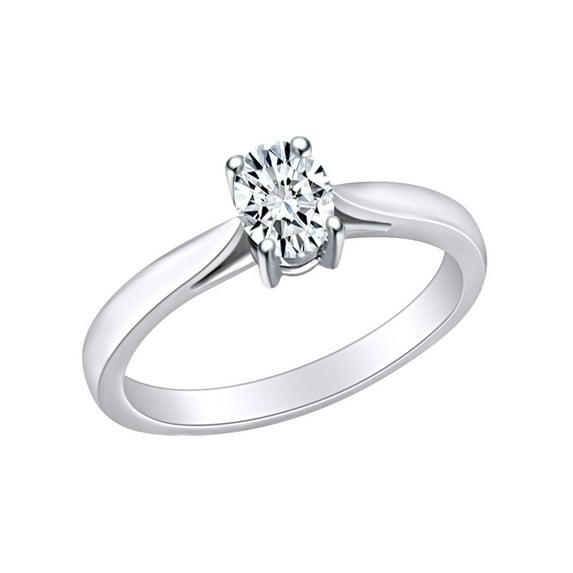 AFFY 1/2 Carat Oval Shape White Natural Diamond Solitaire Engagement Ring In 10k Solid White Gold (0.50 Cttw) Ring Size-6.5