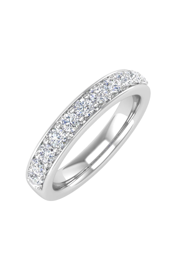 1/2 Carat Pave Set Diamond Wedding Band Ring in 14K White Gold - IGI Certified (Ring Size 4.5)