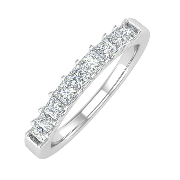1/2 Carat Princess Cut Diamond Wedding Band Ring in 14K White Gold - IGI Certified (Ring Size 10)