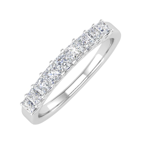 1/2 Carat Princess Cut Diamond Wedding Band Ring in 14K White Gold (Ring Size 6.75)