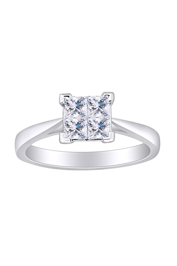 1/2 Carat Princess Shape White Natural Diamond Solitaire Engagement Ring In 14k Solid White Gold (0.50 Cttw) Ring Size-5.5