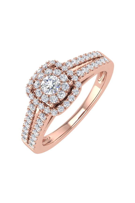 1/2 Carat Prong Set Diamond Cushion Cut Halo Engagement Ring in 10K Rose Gold (Ring Size 4.5)