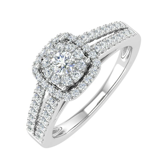 1/2 Carat Prong Set Diamond Cushion Cut Halo Engagement Ring in 10K White Gold (Ring Size 4)