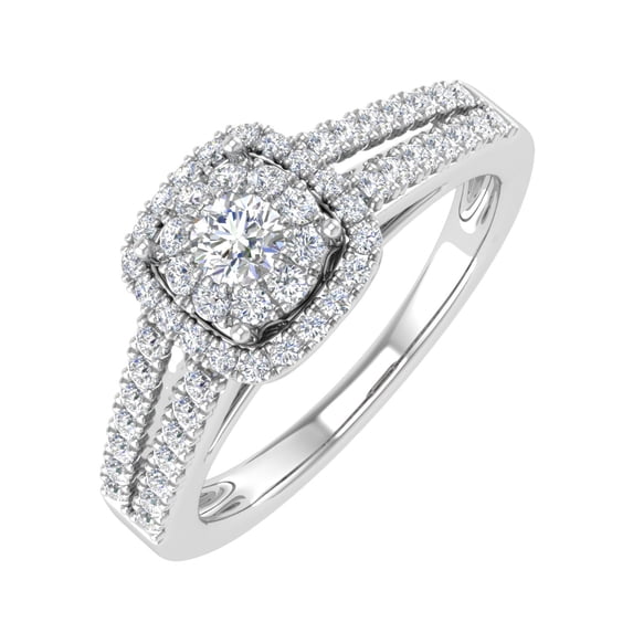 1/2 Carat Prong Set Diamond Cushion Cut Halo Engagement Ring in 14K White Gold (Ring Size 4.5) (SI1-SI2 Clarity)
