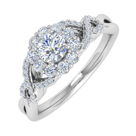 1/2 Carat Prong Set Diamond Twisted Engagement Ring in 14K White Gold (Ring Size 10.5)