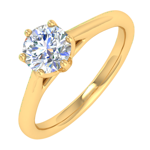 1/2 Carat Prong Set Solitaire Diamond Engagement Ring Band in 14K Yellow Gold (Ring Size 7)