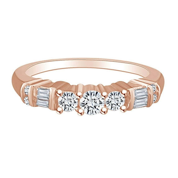 AFFY 1/2 Carat Round & Baguette Cut White Natural Diamond Engagement Ring 14K Solid Rose Gold Ring Size-6