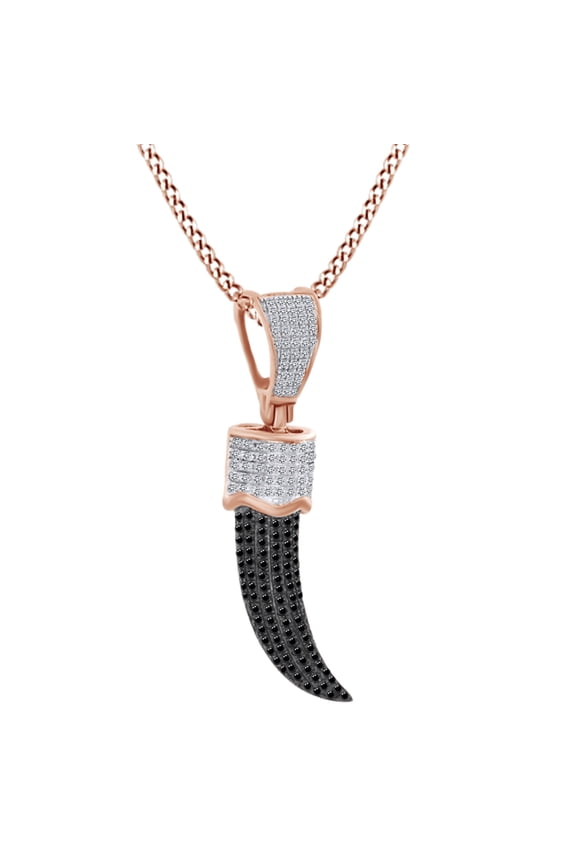 1/2 Carat Round Black & White Natural Diamond Elephant Tusk Pendant Necklace 10k Solid Rose Gold (0.5 Cttw)