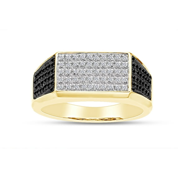 1/2 Carat Round Cut Black And White Natural Diamond Men's Wedding Band Ring In 14k Yellow Gold Over Sterling Silver (0.50 Cttw, I2-I3 Clarity) Ring Size-10